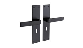 Mooi Deurbeslag Deurklink Nova zwart met schild en sleutelgat 55 mm Mooi Deurbeslag Deurklink Nova zwart met schild en sleutelgat 55 mm