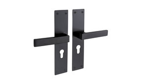 Mooi Deurbeslag Deurklink Nova zwart met schild en cilindergat 55 mm