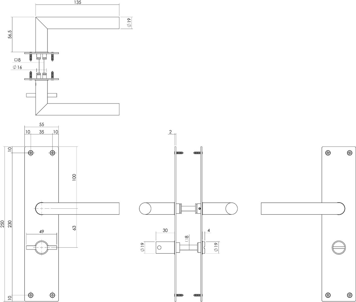 Intersteel Deurklink Jura met schild WC63/8 geborsteld RVS