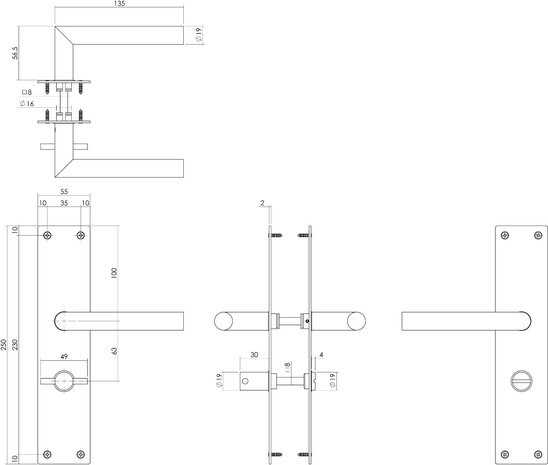 Intersteel Deurklink Jura met schild WC63/8 geborsteld RVS