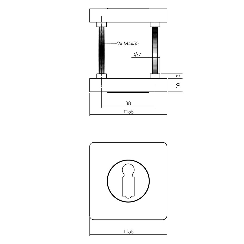 Intersteel Rozet met sleutelgat vierkant antraciet grijs