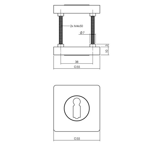 Intersteel Rozet met sleutelgat vierkant antraciet grijs