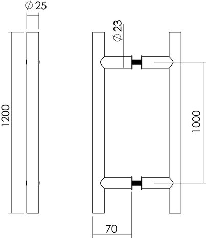 Intersteel Deurgrepen T-vorm 25mm - 1200mm geborsteld RVS Intersteel Deurgrepen T-vorm 25mm - 1200mm geborsteld RVS