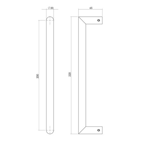 Intersteel Deurgreep recht-90 graden 220x65x20 geborsteld RVS