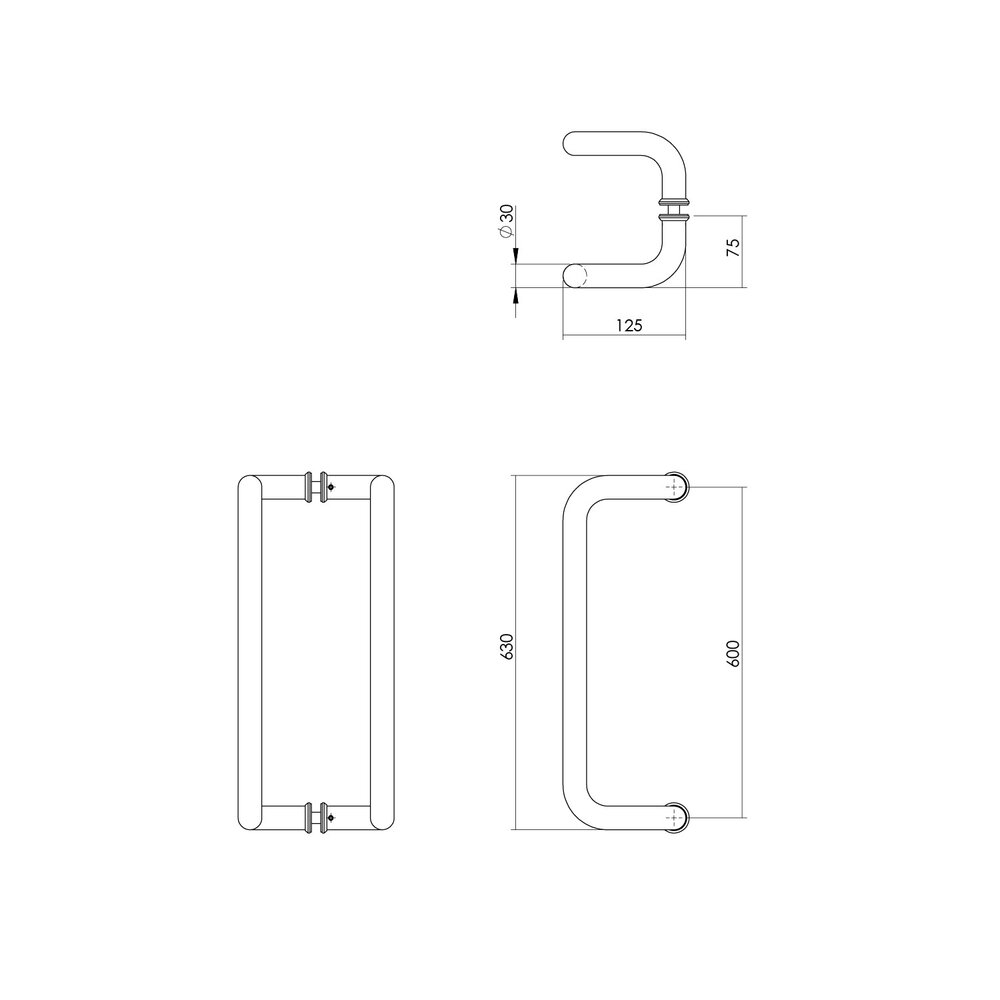Intersteel Deurgrepen set D-model 630x75x30 geborsteld RVS Intersteel Deurgrepen set D-model 630x75x30 geborsteld RVS