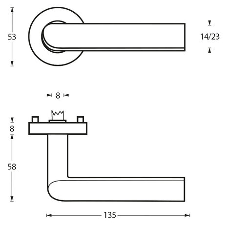 Intersteel Deurklink Ovale Hoek 90 graden op rozet geborsteld RVS Intersteel Deurklink Ovale Hoek 90 graden op rozet geborsteld RVS