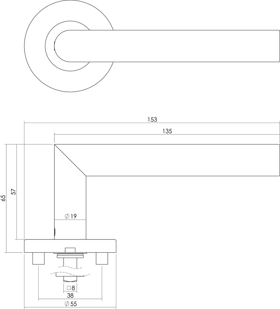 Intersteel Deurklink Hoek 90 graden op rozet geborsteld RVS