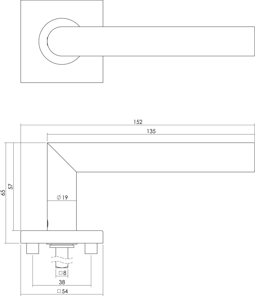 Intersteel Deurklink Hoek 90 graden op vierkant rozet geborsteld RVS