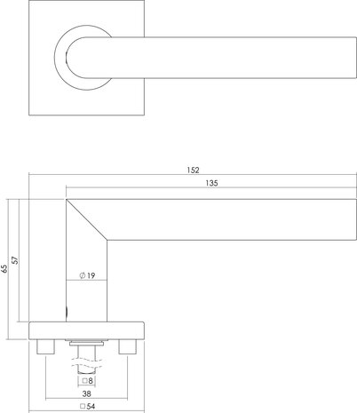 Intersteel Deurklink Hoek 90 graden op vierkant rozet geborsteld RVS
