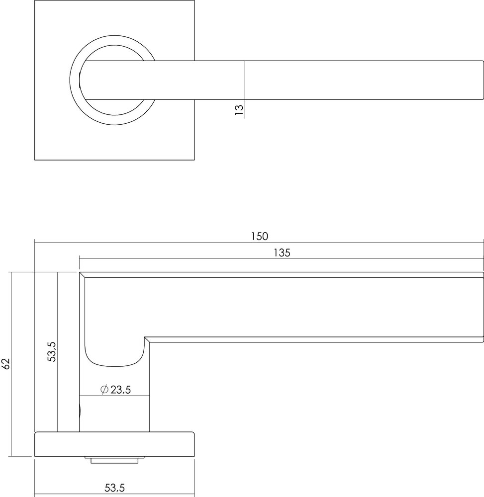 Intersteel Deurklink Hoek 90 graden plat op vierkant rozet geborsteld RVS