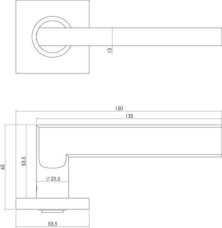 Intersteel Deurklink Hoek 90 graden plat op vierkant rozet geborsteld RVS