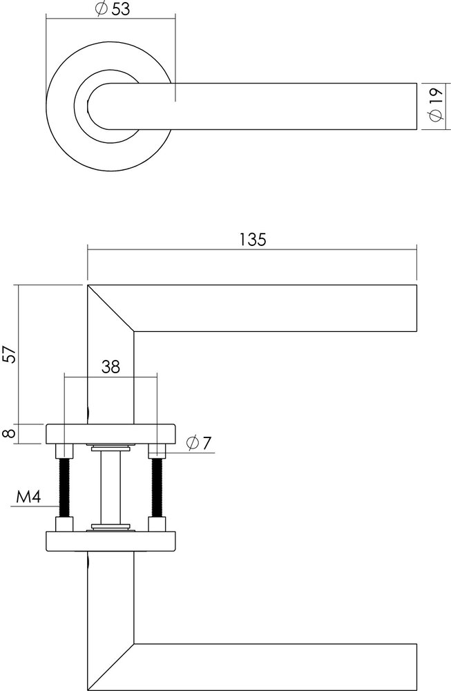 Intersteel Deurklink Hoek 90 graden op rozet met 7mm nok geborsteld RVS Intersteel Deurklink Hoek 90 graden op rozet met 7mm nok geborsteld RVS