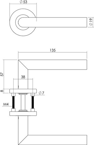 Intersteel Deurklink Hoek 90 graden op rozet met 7mm nok geborsteld RVS Intersteel Deurklink Hoek 90 graden op rozet met 7mm nok geborsteld RVS