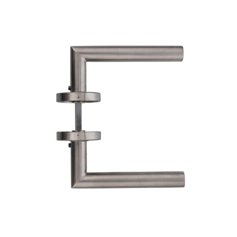 Intersteel Deurklink Hoek 90 graden geveerd op rozet met ring geborsteld RVS