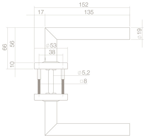 Intersteel Deurklink Hoek 90 graden geveerd op rozet met ring geborsteld RVS