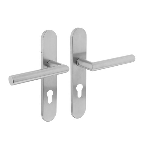 Intersteel Deurklink Hoek 90 graden op schild profielcilindergat 72mm geborsteld RVS