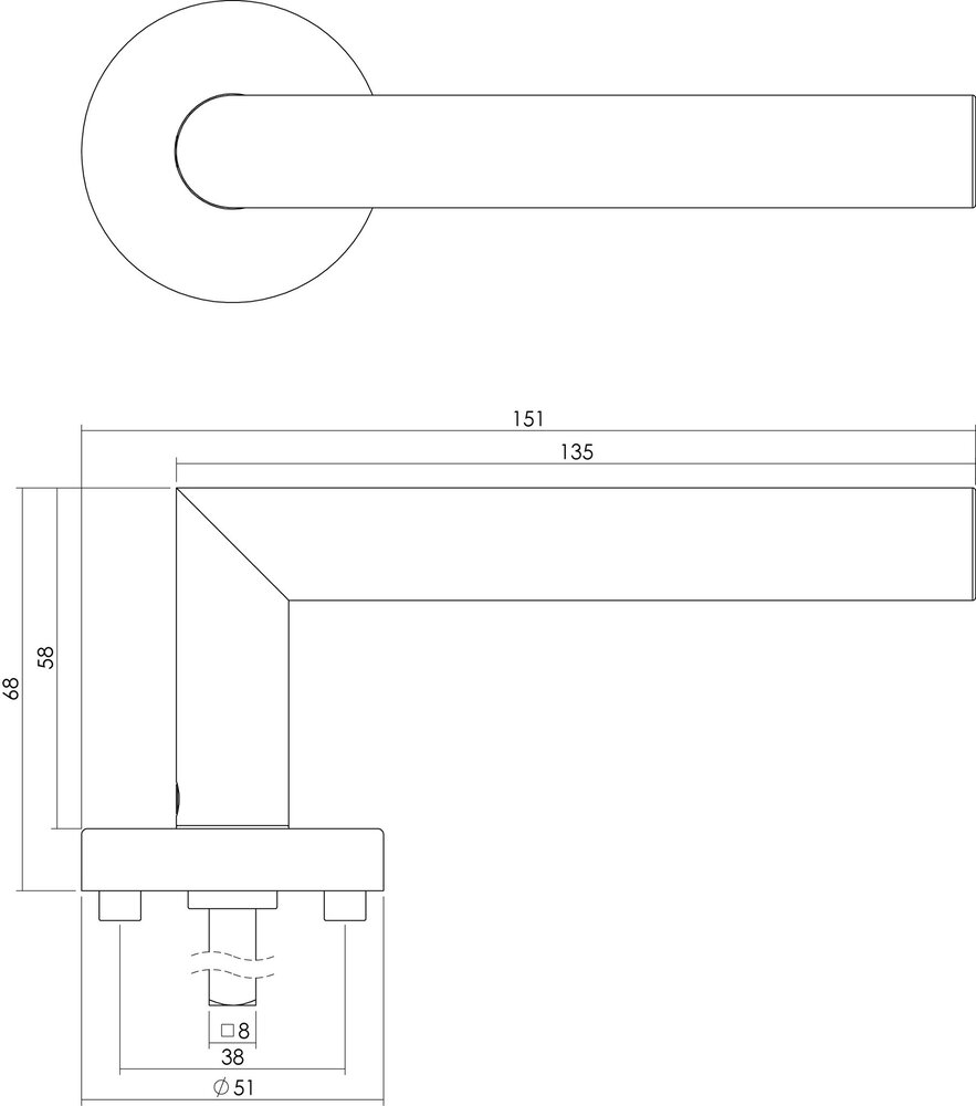 Intersteel Deurklink Hoek 90 graden met rozet geborsteld RVS