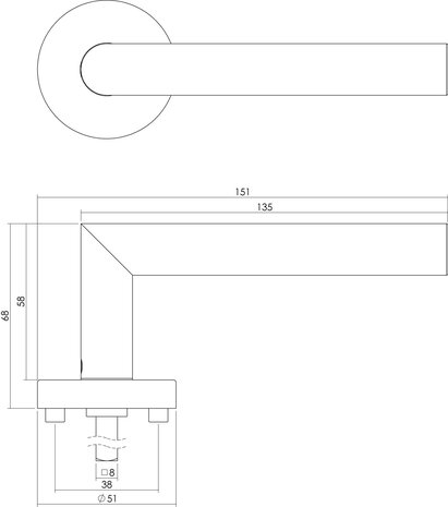 Intersteel Deurklink Hoek 90 graden met rozet geborsteld RVS