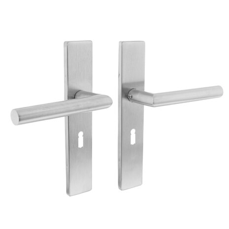 Intersteel Deurklink Hoek 90 graden op rechthoekig schild sleutelgat 56mm geborsteld RVS