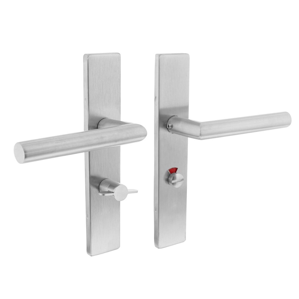 Intersteel Deurklink Hoek 90 graden op rechthoekig schild WC slot 63mm links geborsteld RVS