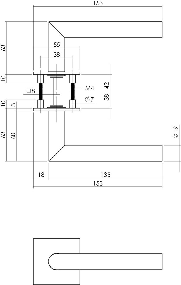 Intersteel Deurklink Hoek 90 graden op vierkant magneet rozet geborsteld RVS Intersteel Deurklink Hoek 90 graden op vierkant magneet rozet geborsteld RVS