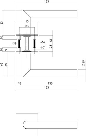 Intersteel Deurklink Hoek 90 graden op vierkant magneet rozet geborsteld RVS Intersteel Deurklink Hoek 90 graden op vierkant magneet rozet geborsteld RVS