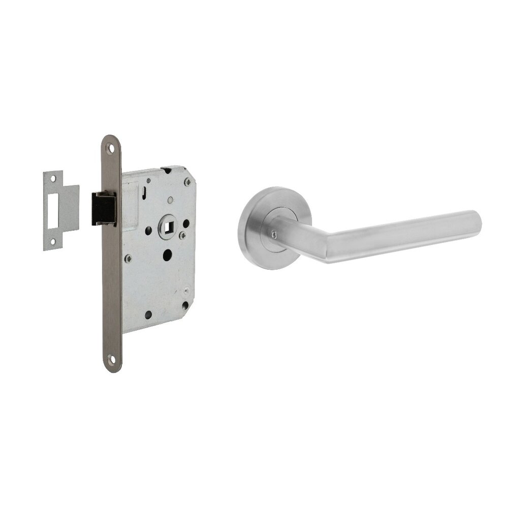 Intersteel Deurbeslag set loopslot RVS + deurklink Hoek 90 graden geborsteld RVS