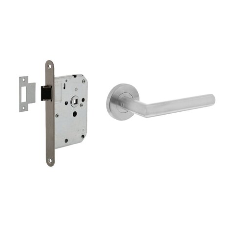 Intersteel Deurbeslag set loopslot RVS + deurklink Hoek 90 graden geborsteld RVS