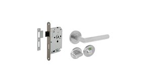 Intersteel Deurbeslag set WC-slot 63/8mm RVS + deurklink Hoek 90 graden RVS Intersteel Deurbeslag set WC-slot 63/8mm RVS + deurklink Hoek 90 graden RVS
