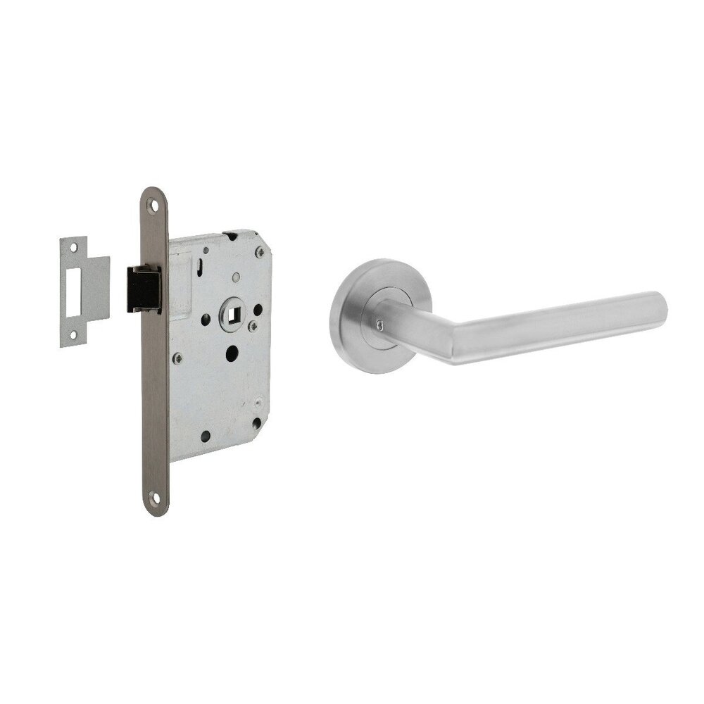 Intersteel Deurbeslag set loopslot RVS + deurklink Hoek 90 graden geborsteld RVS Intersteel Deurbeslag set loopslot RVS + deurklink Hoek 90 graden geborsteld RVS