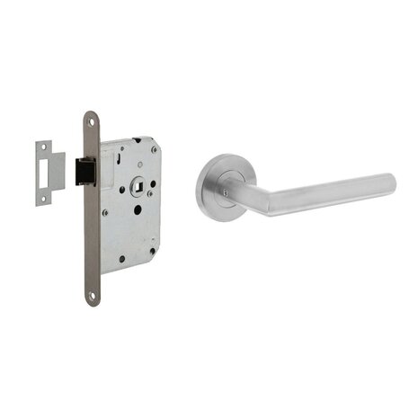 Intersteel Deurbeslag set loopslot RVS + deurklink Hoek 90 graden geborsteld RVS Intersteel Deurbeslag set loopslot RVS + deurklink Hoek 90 graden geborsteld RVS