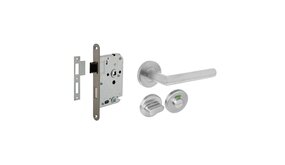 Intersteel Deurbeslag set WC-slot 63/8mm RVS + deurklink Hoek 90 graden RVS Intersteel Deurbeslag set WC-slot 63/8mm RVS + deurklink Hoek 90 graden RVS