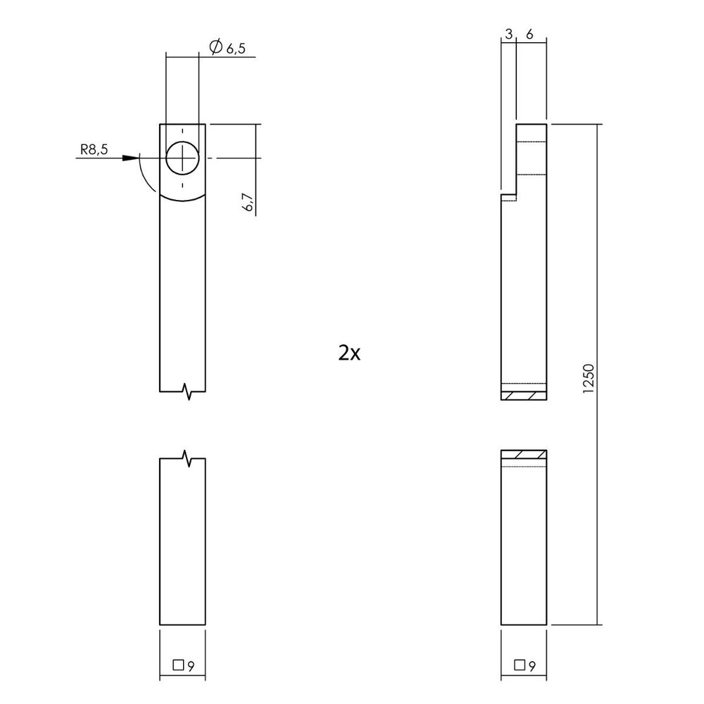 Intersteel Kruk-espagnolet zwart rechts Hoek 90 graden met stangenset 2 X 1245mm