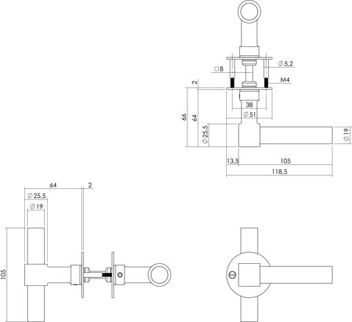 Intersteel Deurklink L/T-model met rozet 2mm RVS/zwart