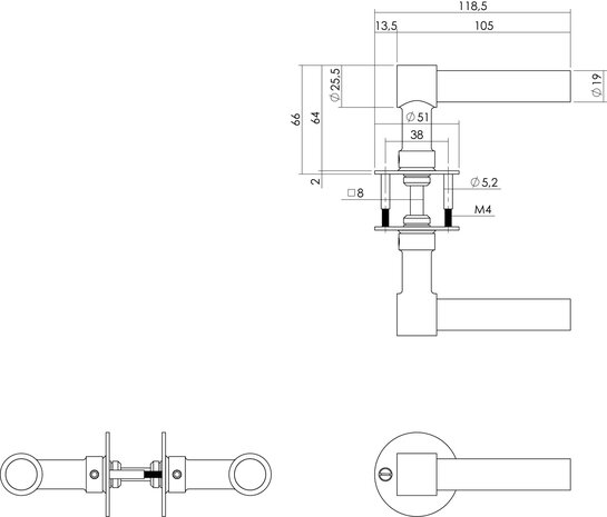 Intersteel Deurklink L/L-model met rozet 2mm RVS/zwart Intersteel Deurklink L/L-model met rozet 2mm RVS/zwart