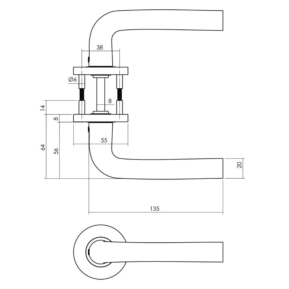 Intersteel Deurklink Recht ronde rozet aluminium zwart