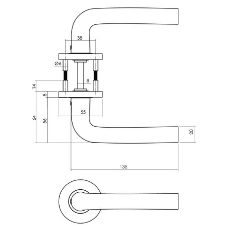 Intersteel Deurklink Recht ronde rozet aluminium zwart