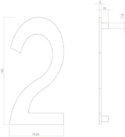Intersteel Huisnummer 2 hoogte 15 cm RVS/mat zwart Intersteel Huisnummer 2 hoogte 15 cm RVS/mat zwart