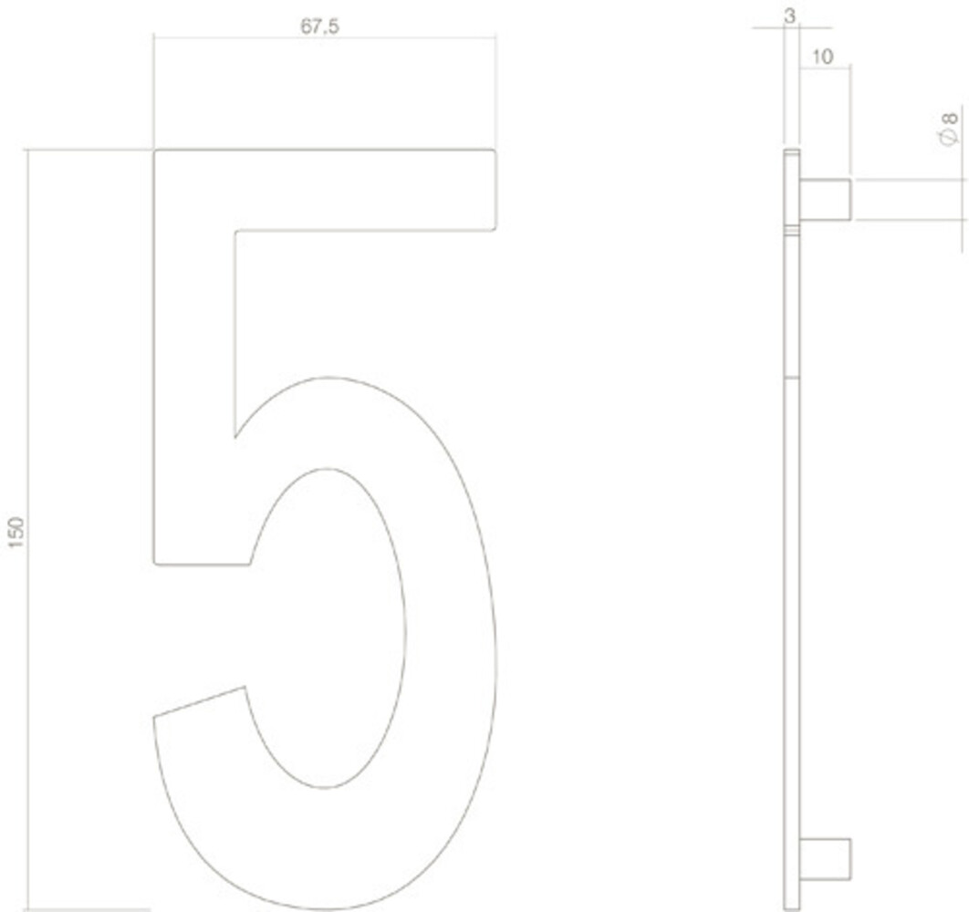 Intersteel Huisnummer 5 hoogte 15 cm RVS/mat zwart Intersteel Huisnummer 5 hoogte 15 cm RVS/mat zwart