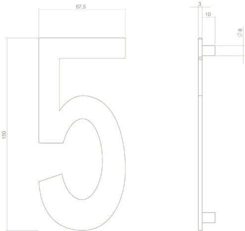 Intersteel Huisnummer 5 hoogte 15 cm RVS/mat zwart Intersteel Huisnummer 5 hoogte 15 cm RVS/mat zwart