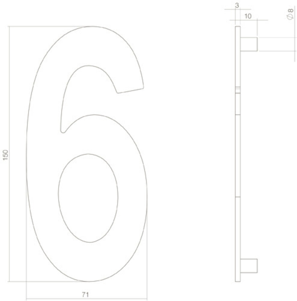 Intersteel Huisnummer 6 hoogte 15 cm RVS/mat zwart Intersteel Huisnummer 6 hoogte 15 cm RVS/mat zwart