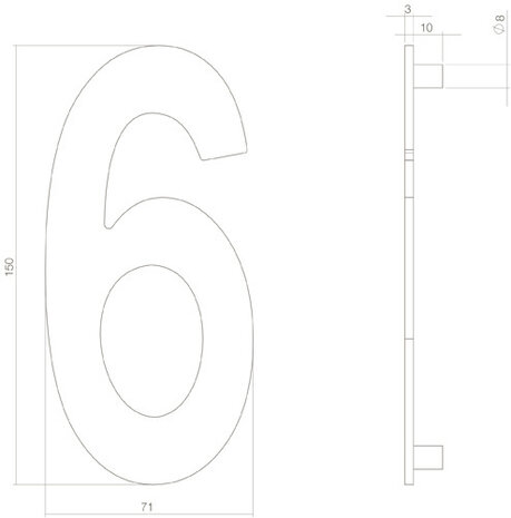 Intersteel Huisnummer 6 hoogte 15 cm RVS/mat zwart Intersteel Huisnummer 6 hoogte 15 cm RVS/mat zwart