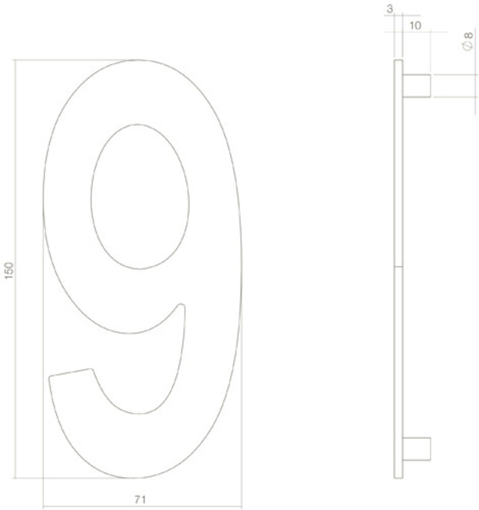 Intersteel Huisnummer 9 hoogte 15 cm RVS/mat zwart Intersteel Huisnummer 9 hoogte 15 cm RVS/mat zwart
