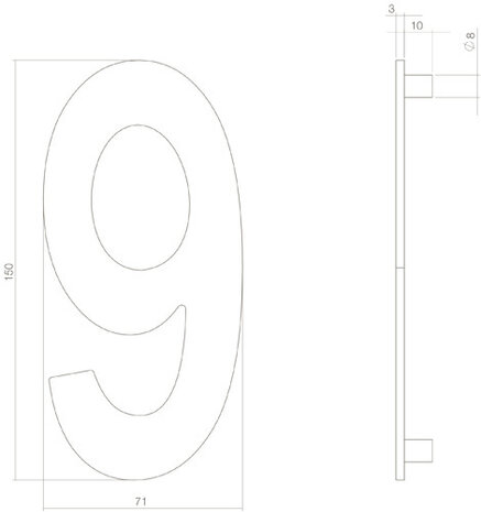 Intersteel Huisnummer 9 hoogte 15 cm RVS/mat zwart Intersteel Huisnummer 9 hoogte 15 cm RVS/mat zwart