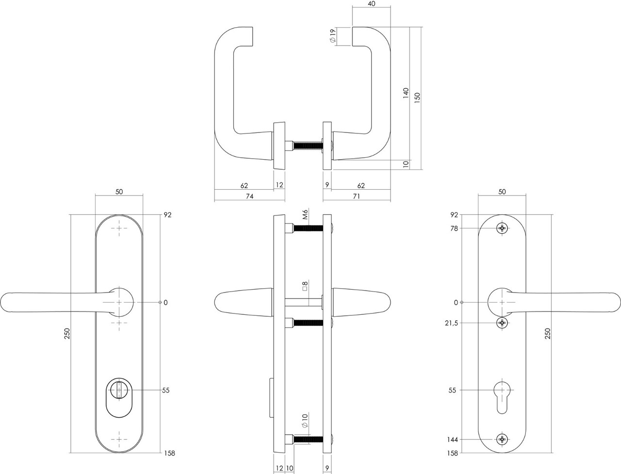 Intersteel Achterdeurbeslag SKG3 55mm kerntrekbeveiliging aluminium zwart
