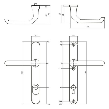 Intersteel Veiligheidsbeslag SKG3 ovaal smal schild kerntrekbeveiliging profielcilincergat 92mm zwart aluminium achterdeurbeslag