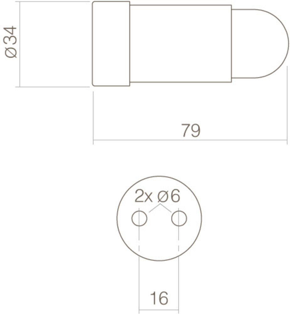 Intersteel Deurstopper wandmontage afgerond 34x79mm geborsteld RVS