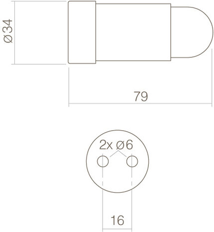 Intersteel Deurstopper wandmontage afgerond 34x79mm geborsteld RVS