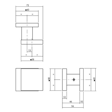 Intersteel Deurknop vierkant 58x58mm aluminium Intersteel Deurknop vierkant 58x58mm aluminium