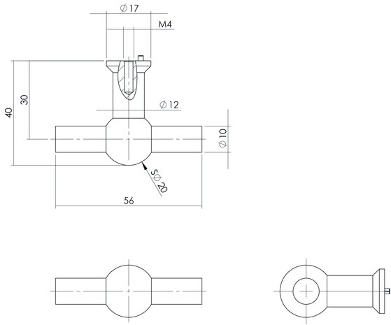 Intersteel Meubelknop T-vorm 20mm recht geborsteld RVS Intersteel Meubelknop T-vorm 20mm recht geborsteld RVS